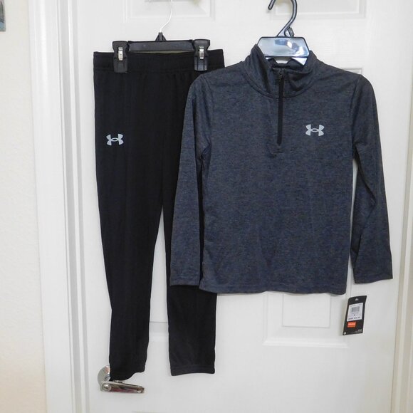 NWT 2pc Under Armour Black Heather 1/4 Zip Shirt & Black Joggers sz 6 - Picture 1 of 1